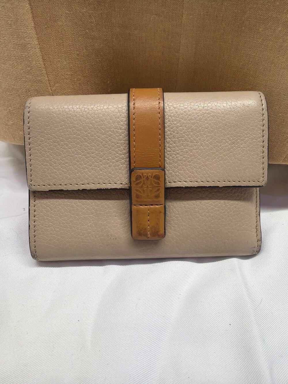 Loewe Soft Grained Calfskin Medium Vertical Wallet Two-Tone Taupe Orange